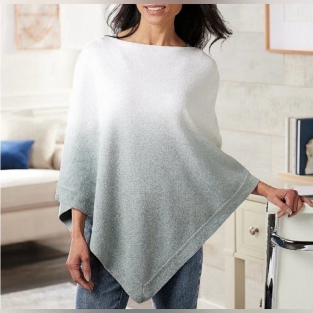 Barefoot Dreams CozyChic Ultra Lite Ocean Breeze Poncho Sweater Ombre Soft